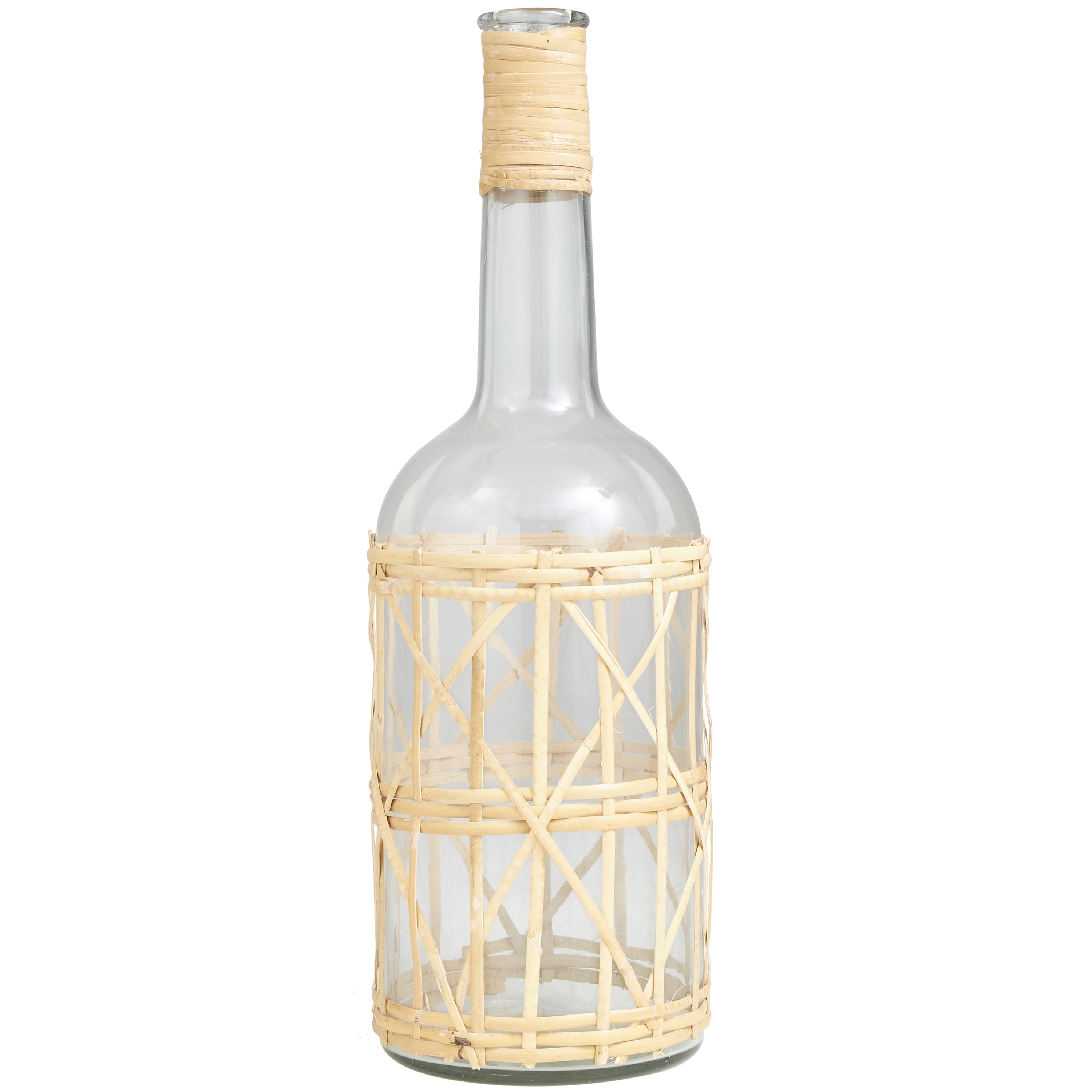 DecMode 19" Handmade Glass Vase with Light Brown Rattan Woven Body and Neck