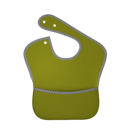 Bingfone Mess-Proof Baby Bib - Waterproof Bib For Baby Boy Or Girl With Food Catcher Pocket, Unisex-Olive