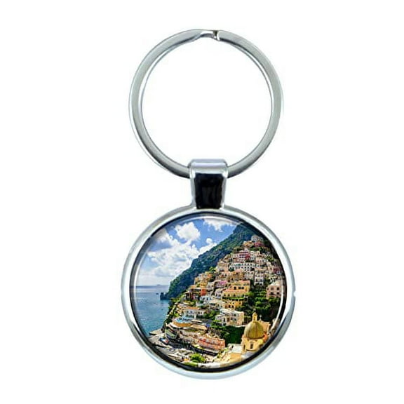 Amalfi Italy Keychain with Epoxy Dome and Metal Keyring