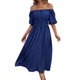thumbnail image 1 of Gibobby Vestido casual de punto para mujer Vestidos casuales de verano para mujer Color sólido Hombro Escote cuadrado Vestido oscilante Vestido de playa infor(Azul,G), 1 of 5