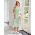 thumbnail image 4 of Ekouaer Nightgowns for Women Bamboo Viscose Long Night Gown Short Sleeve Moo Moos V Neck Sleep Shirts Pleated House Dress, 4 of 6