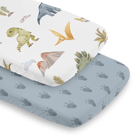 Sweet Jojo Designs Watercolor Dinosaur Dino Blue Orange and Green Fitted Crib Sheets 2 Piece Set