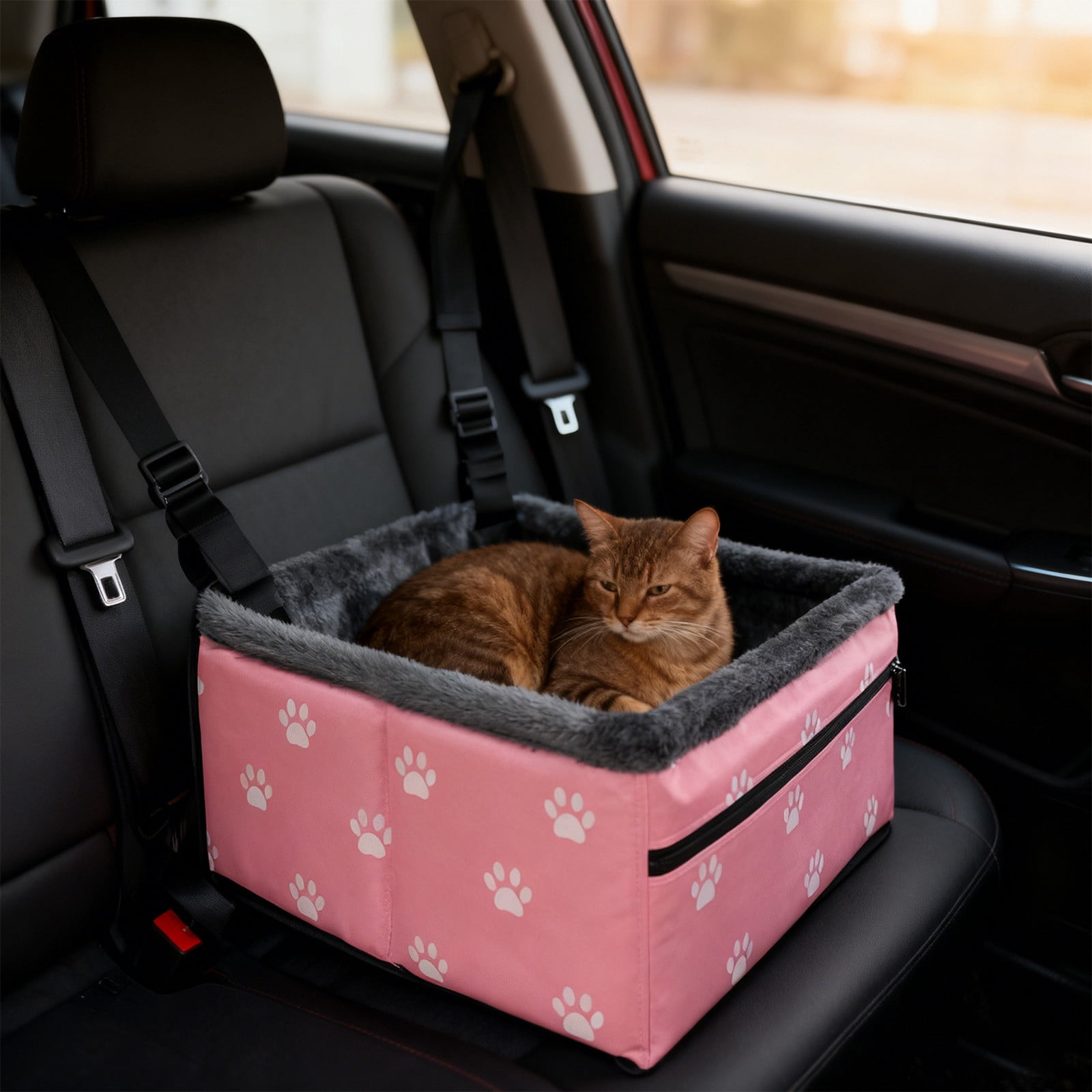 Yhmxh Pet Car Seat for Pet, Portable & Waterproof Oxford Dog Car Booster Seats, Comfort Cushion & Storage Pockets with Adjustable Straps, Foldable Travel Look Out Bag for Small Medium Dogs & Cats