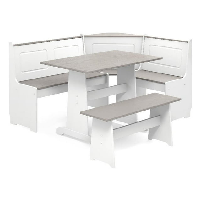 Linon Ensemble de Salle à Manger d'Angle en Pin Ardmore avec Rangement, Blanc et Gris