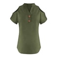 thumbnail image 4 of Loose Off The Shoulder Tops For Women Color Sólido Cuello en V Linen Feel Camiseta de Manga Corta, Tops de Lino para Mujeres Loose Fit Verano, 4 of 7