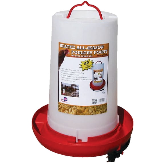 Farm Innovators HPF-100 Thermostatically Controlled Heated 3 Gallon Plastic Outdoor Year Round Hanging Poultry Chicken Water Fountain, Red 4 Pack