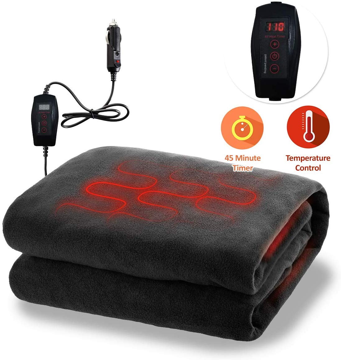 Happy Hour US Car Electric Blanket 12V Fleece Electric Heated Travel Blanket for Car and RV-Great for Cold Weather Red/Black 
