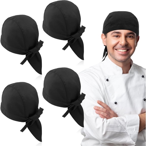 FacoFaco 4 Pieces Chef's Hat Adjustable Chef Hat Breathable Kitchen Hat Unisex Pirate Hat for Restaurants, Bakers, Hotels, Black