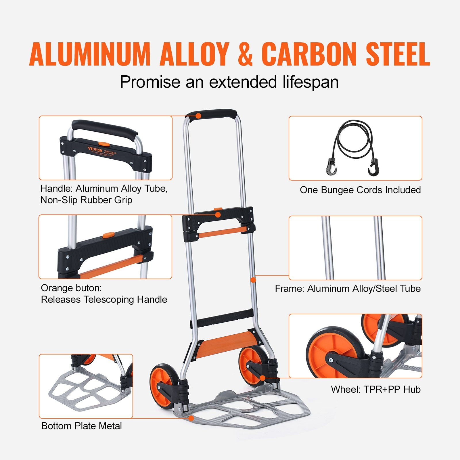Folding Hand Truck 275 lbs Load Capacity Aluminum Portable Cart Convertible Hand Truck Dolly Telescoping Handle PP TPR Wheels Ultra Lightweight Super Strong Moving Warehouse