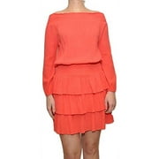 Michael Michael Kors Ruffled Cotton Off-The-Shoulder Tiered Dress, Sangria, Small