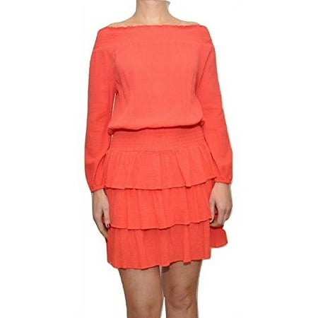 Michael Michael Kors Ruffled Cotton Off-The-Shoulder Tiered Dress, Sangria, Small
