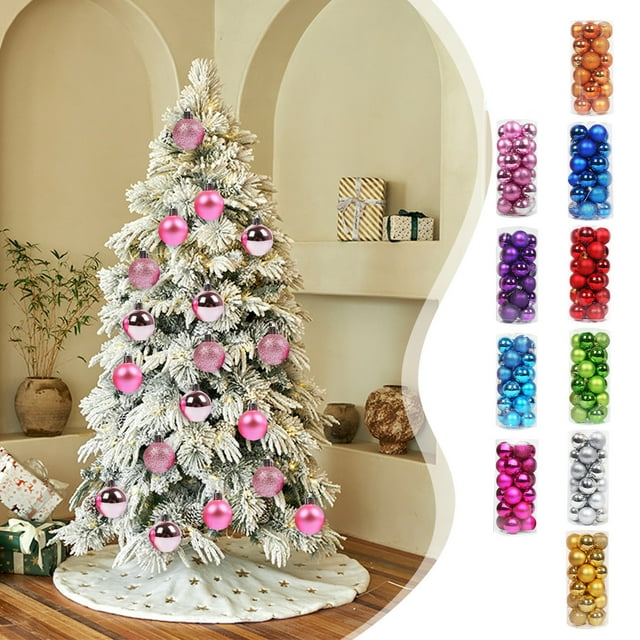 Adornos Navideños Irrompibles para Árbol de Navidad, Paquete de 24 Bolas de Plástico de 40 Mm En 10 Colores: Rojo, Plateado, Azul, Naranja, Rosa, Dorado, Morado, Verde, Azul y Rosa.