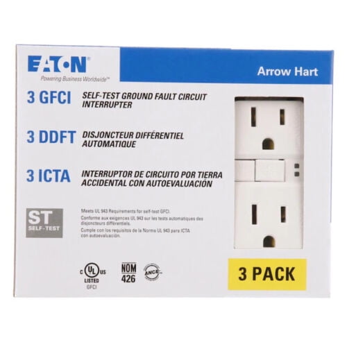 Duplex Receptacle Outlet 20 amp GFCI 125V Self Test White (3-Pack) Non tamper