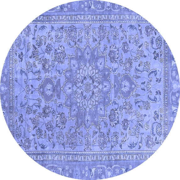Ahgly Company Machine Washable Indoor Round Abstract Blue Modern Area Rugs, 4' Round