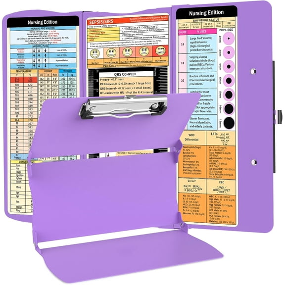 Nurse Clipboard Nursing Clipboard Foldable: Folding Clipboards with Nursing Edition Cheat Sheets 3 Layers Trifold Clip board Pocket Size Aluminum Clinical Clip boards for Nurses Students Doctor Purpl