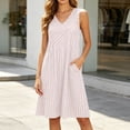 thumbnail image 2 of XuJwPNcy Womens Summer Dresses Sleeveless Striped Knee Length Dress with Pockets V Neck Comfortable Soft Dresses for Women, 2 of 7