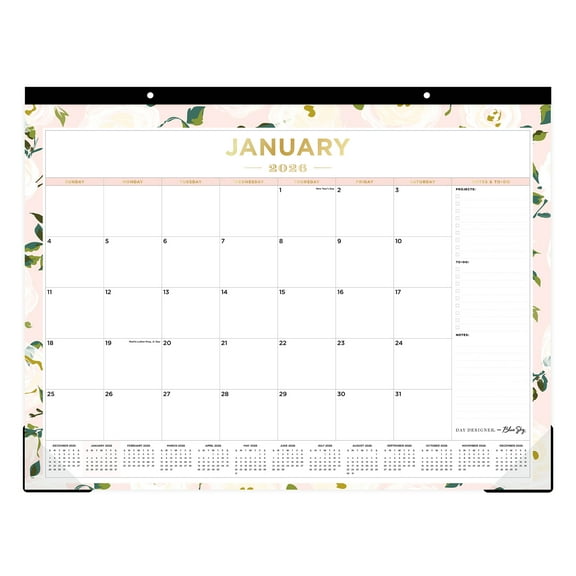 2026 Blue Sky Day Designer Desk Pad Calendar, 22" x 17", Coming Up Roses, January To December, 138198