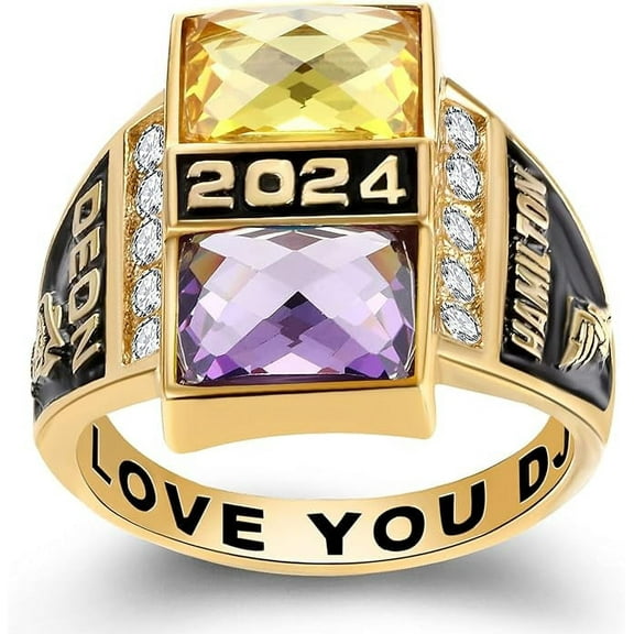 Ccjcinata Customized Sterling Silver High School and College Class Ring Square birthstone pride ring graduation rings for men Classic Collection Fully Personalized (Sterling Silver - Gold Plated)