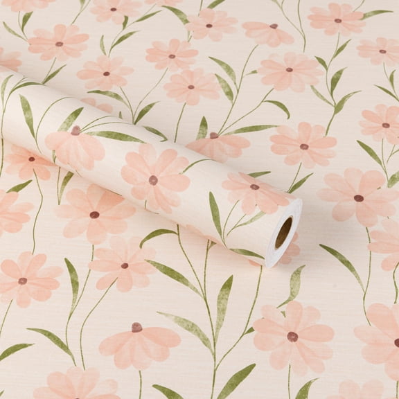 Abyssaly Floral Peel and Stick Wallpaper, 17.3" x 118.1" Pink, Removable Self-Adhesive Vinyl Wall Paper for Home and Room Decoration