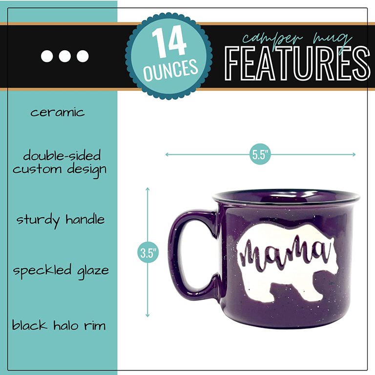 Mama Bear Coffee Mug for Mom, Mother, Wife - Cute Coffee Cups for Women -  Unique Fun Gifts for Her, Mother's Day, Christmas (Teal) 