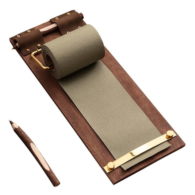 Support Rétractable pour Rouleaux de Papier Kraft, Tableau Mémo Mural, Presse-Papiers en Bois avec Coupeur, Bloc d'Écriture Suspendu Vintage, Rouleau Kraft Rechargeable pour Notes, Listes, Idées