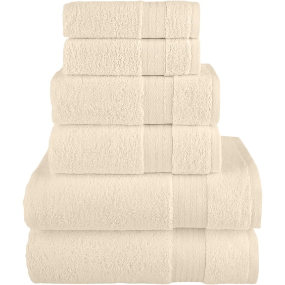 Hotel Quality Turkish Towel Set for Bathroom (6 Pcs Towel Set), Ivory