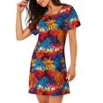 thumbnail image 2 of Vsdgher Chemise de Nuit à Manches Courtes Motif Palmiers Hawaïens Coloré pour Femmes Col Rond Mignonne Robe de Nuit Confortable à Volants, 2 of 6