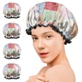 thumbnail image 7 of Shower Caps,Pioneer Flower Floral Print Pattern Waterproof Shower Cap for Women 4 Pieces,Double Reusable Hair Cover for Shower PEVA Elastic Stretch Hem, 7 of 7