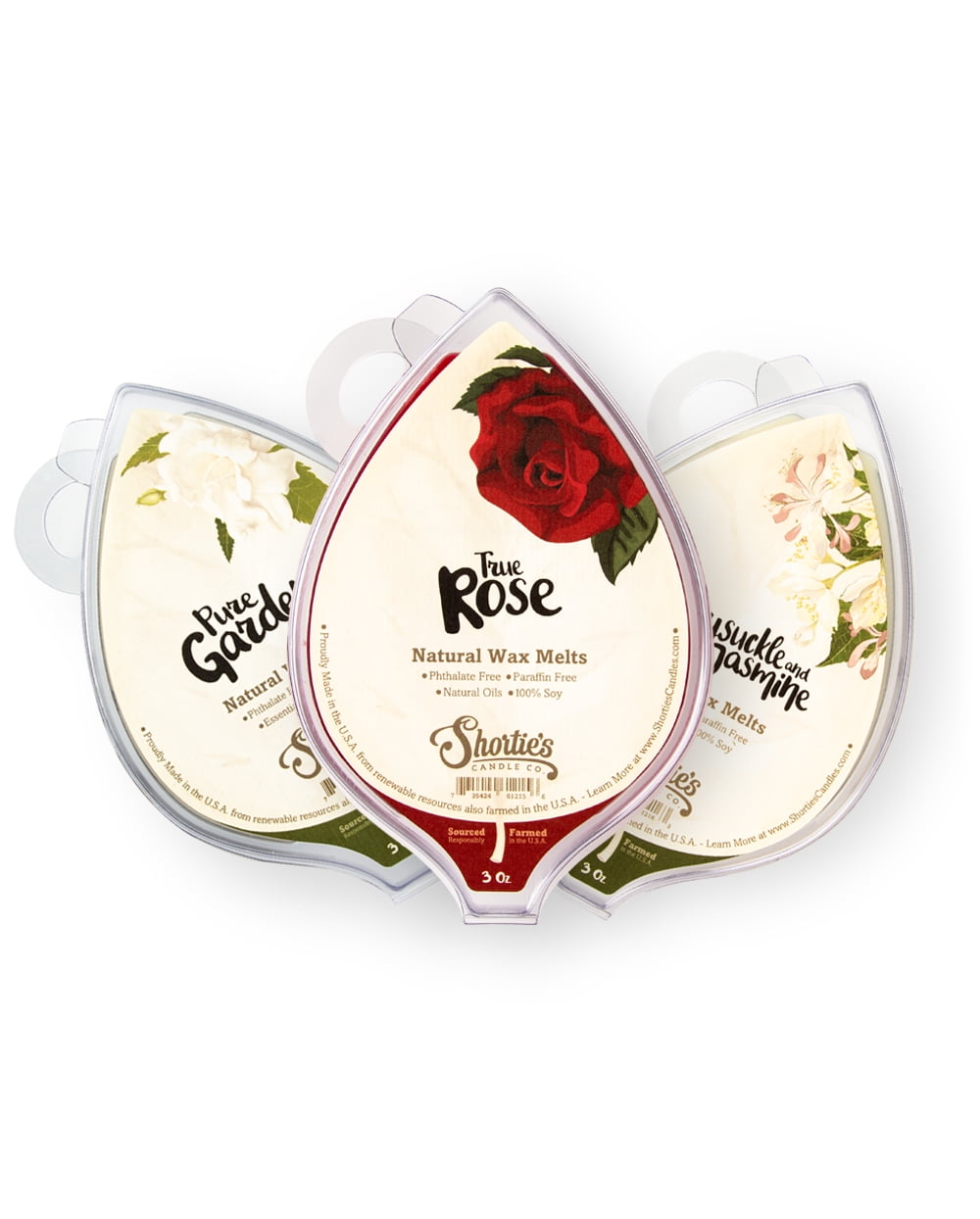 Natural Floral Soy Wax Melts Variety Pack - Gardenia, True Rose, Honeysuckle Jasmine - All Natural + Essential Oils + Phthalate Free - Shortie's Candle Company