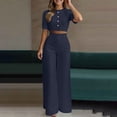 thumbnail image 2 of Plus Size Two Piece of Outfits for Womens Summer Solid Color Fashionable Casual Temperament Elegant Short Top Long Pants Set Two-piece Set, 2 of 7