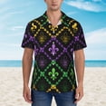 thumbnail image 4 of Lsque Mardi Gra Geometric pattern Hawaiian Shirt for Men, Unisex Summer Beach Casual Short Sleeve Button Down Shirts-Large, 4 of 9