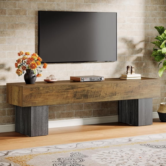 Finmind 63-Inch Farmhouse TV Stand, Long Low Entertainment Center & Media Console for 55–65 Inch TVs, Living Room TV Cabinet