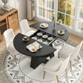 thumbnail image 3 of Fsbecl 43.3in-59in Extendable Round Dining Table for 4-8, Modern Wooden Kitchen Table with Removable Leaves, Black, 3 of 9