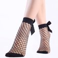 thumbnail image 3 of JeashCHAT Women Bowknot Glitter Solid Fishnet Sock Transparent Elastic Sheer Ankle Socks, 3 of 9