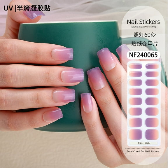 Gel nail stickers French hot stamping UV light therapy semi-cured nail stickers ice transparent nail stickers