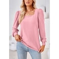 thumbnail image 5 of Square Neck Pleated Shoulder Long Sleeve Textured Blouse for Women Pink 2X-Large, 5 of 5