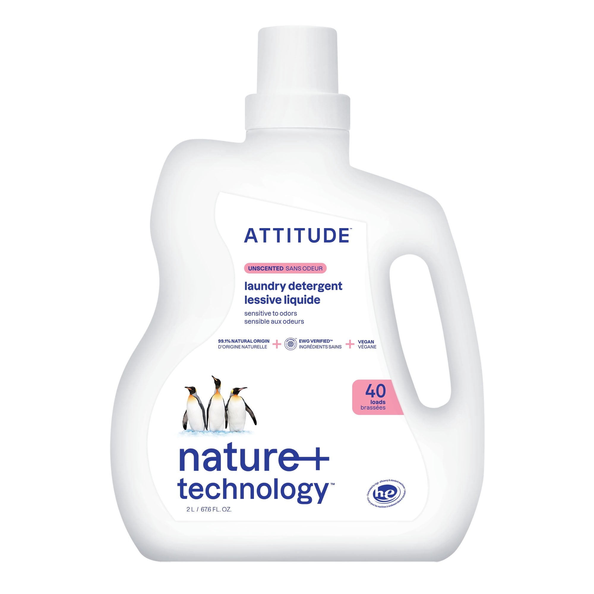 ATTITUDE nature+ technology Laundry Detergent - Unscented - 40 Loads 2 L