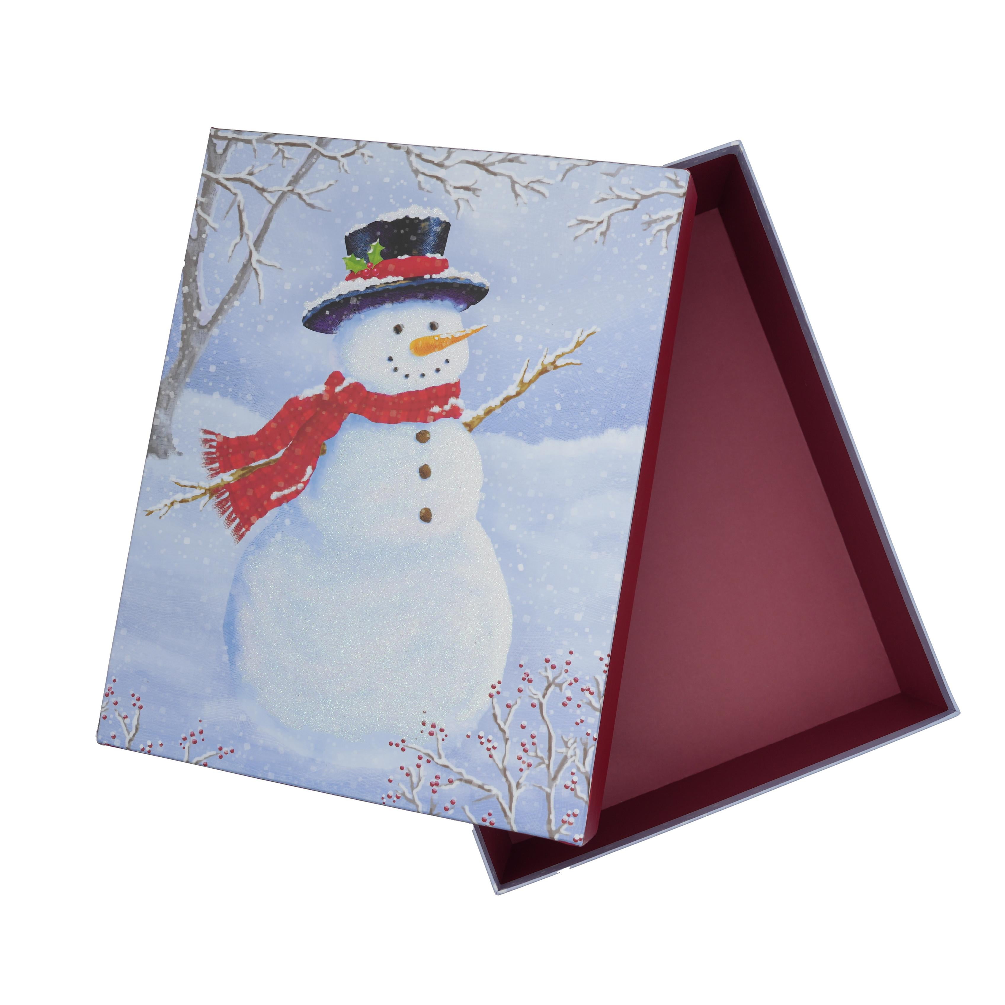 Boîte-cadeau géante des Fêtes avec couvercle, bonhomme de neige, 14,75 po x 11,75 po x 5 po (1 unité), par Holiday Time Boîte bonhomme