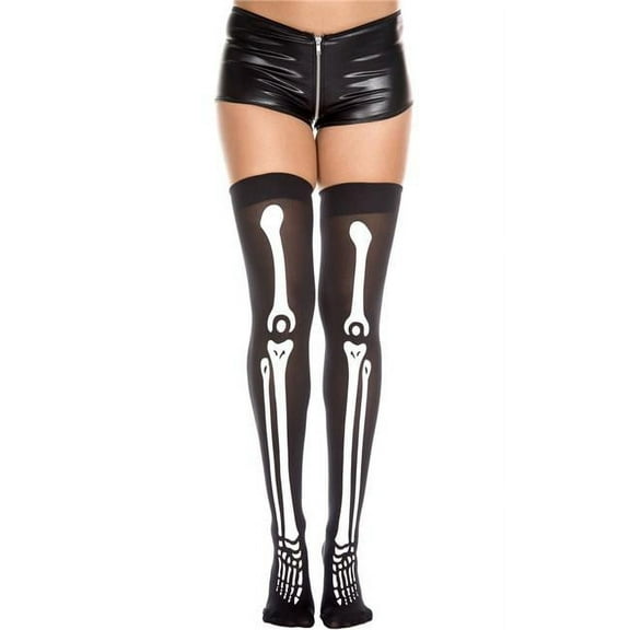 Music Legs Women's Women's 4171-BLACK-WHITE Skeleton Print Thigh High Stockings; Black & White 4171-BLACK/WHITE