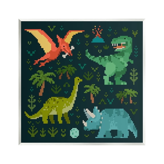 Stupell Industries Pixel Dinosaurs Wildlife Animals & Insects Painting Unframed Art Print Wall Art, 12 x 12