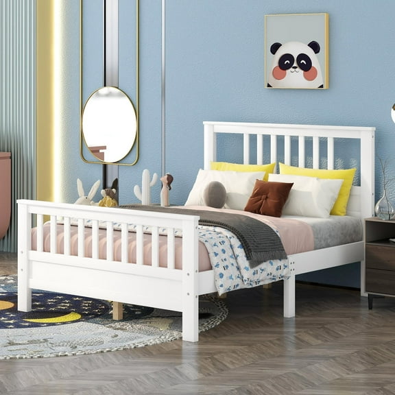 Bellemave Full Size Bed Frame, Wood Platform Bed with Headboard and Footboard for Teens Adults (White)