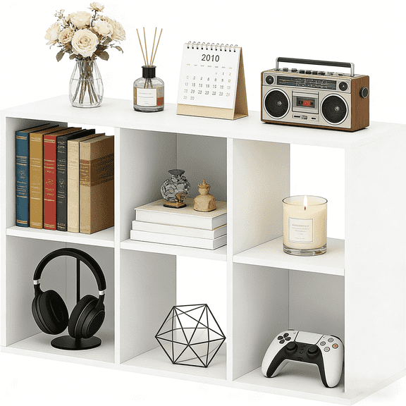 Aidoly 6-Cube Storage Bookshelf with Removable Back Panels - Modular MDF Organizer for Living Room, Bedroom & Home Office, White