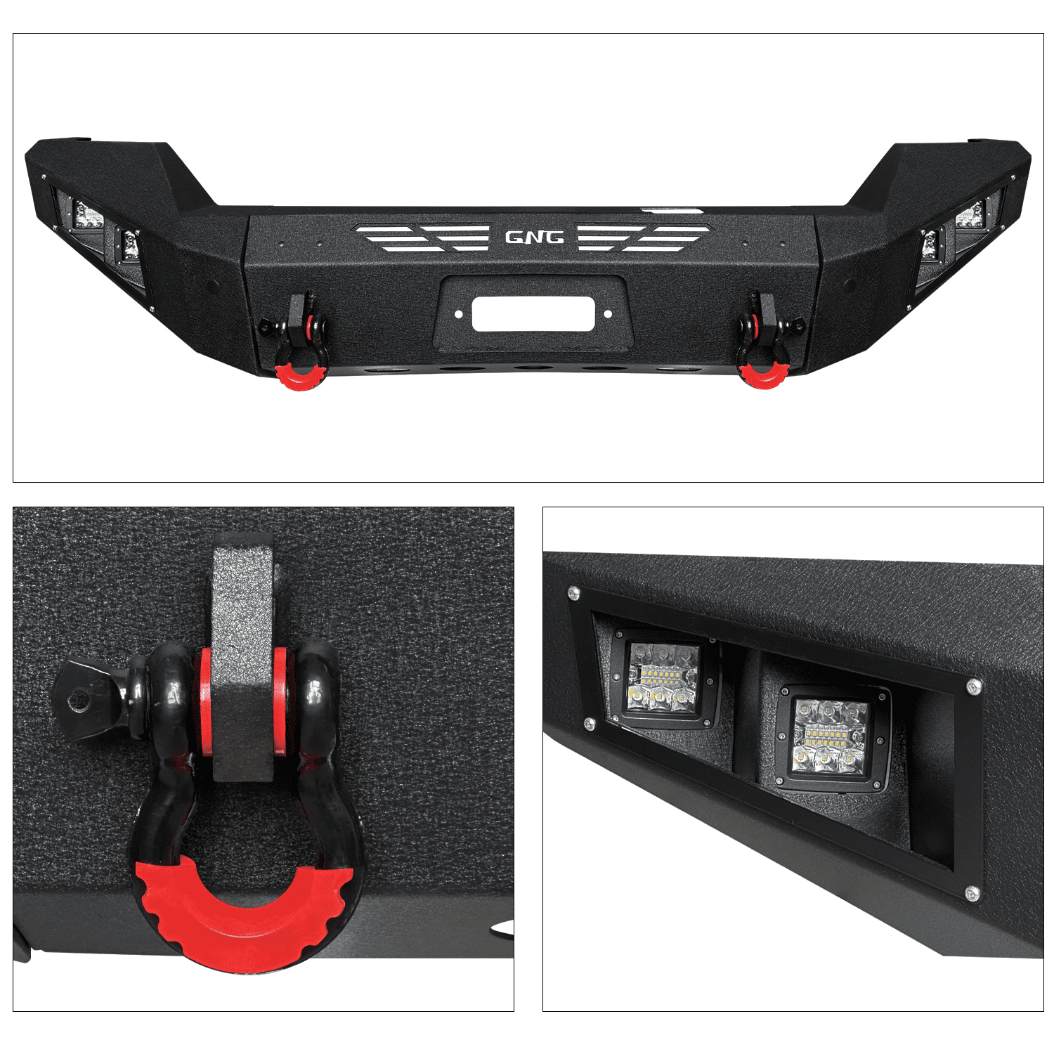 TIOYAR For 2011-2012-2013-2014-2015-2016 Ford F250/F350/F450/F550 Steel Front Bumper With Winch Plate&Square Lights (Black Texture)