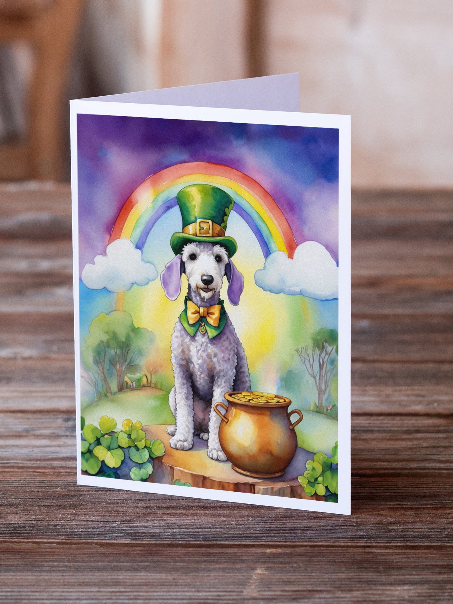 Bedlington Terrier St Patrick's Day Greeting Cards Pack of 8 7 in x 5 in