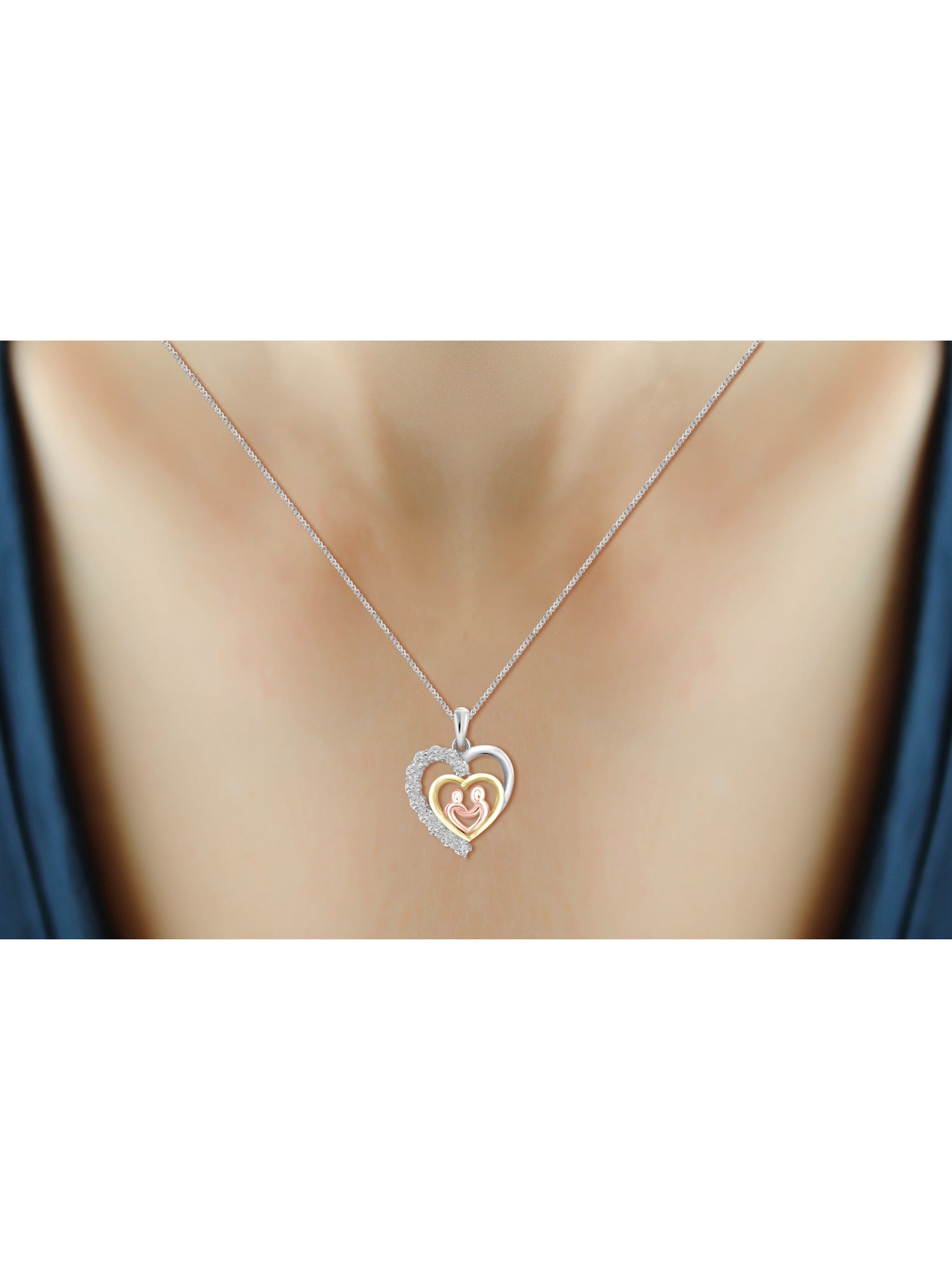 White Diamond Accent Tri-Tone Gold-Plated Mom & Child Pendant, 18