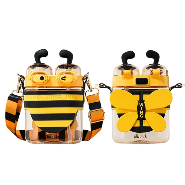 WDOplteas Vasos para Dobles 570 Ml Con Botellas Plásticas Abejas Lindas Con Pajita (amarillo)
