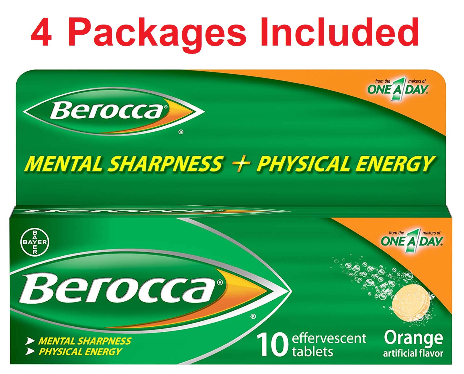 4 Pack Berocca Energy Vitamin Supplement Orange Flavor 10CT per pack