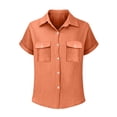 thumbnail image 4 of Craaazy Ladies Oversized Short Sleeve Tunic Tops, Lightweight Cotton Shirt, Turndown Collar Button Up Blouse with Chest Pockets for Everyday Outfits Gifts, 4 of 6