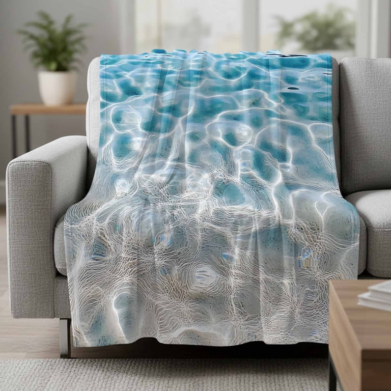 Blue Ocean Throw Blanket for Couch,Soft Lightweight Flannel Fleece