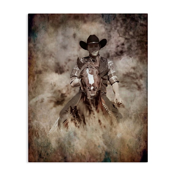 Stupell Industries Rustic Lodge Galloping Cowboy Portrait Canvas Art, 16 x 20, by Jerry Cowart